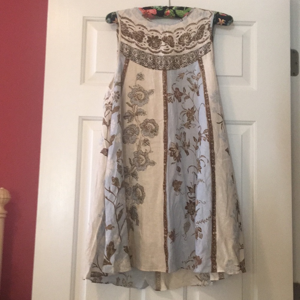 Blue and Creme Linen Free People Dress